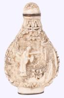 Kínai faragott lakk tubákos szelence, m: 7,5 cm