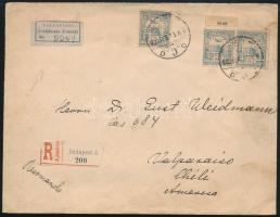 1900 Ajánlott levél a chilei Valparaisoba 3 db S.A.H.J. céglyukasztásos Turul 25f bérmentesítéssel, chilei ajánlási ragjeggyel és érkezési bélyegzéssel. Ritka destináció, különleges darab!!