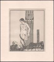 Kozma Lajos (1884-1948): Indák. Cinkográfia, papír, jelzett a cinkográfián, paszpartuban, 19,5×16,5 cm