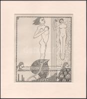 Kozma Lajos (1884-1948): Aktok. Cinkográfia, papír, jelzett a cinkográfián, paszpartuban, 19,5×16,5 cm