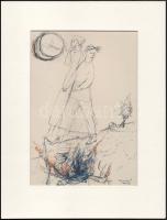 Ámos Imre (1907-1944): Jelenet. Ofszet nyomat, papír. Jelzett a nyomaton. 22,5×15 cm, paszpartuban.