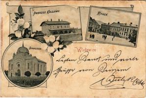 1900 Wadowice, Dworzec Kolejowy, Synagoga, Rynek / railway station, synagogue, square, shops. Art Nouveau, floral (r)