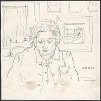 Nolipa István Pál (1907-1986): Női portré, háttérben képekkel, 1943. Tus, papír. Jelzett. Néhány kis...