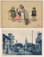 8 db RÉGI képeslap: külföldi városok és művészlapok vegyesen / 8 pre-1945 postcards: foreign towns a...