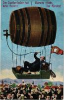 Sörivó férfi hordóléghajón / Der Dursterfinder hat kein Patent... / man drinking beer in barrel airship. L&amp;P 5096.