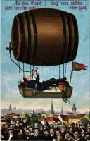 Sörivó férfi hordóléghajón / Tu den Mund nicht unnütz auf... / man drinking beer in barrel airship. L&amp;P 5096. (vágott / cut)