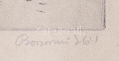 Borsos Miklós (1906-1990): Élet az utcán, 1960-as évek. Hidegtű, papír, jelzett, üvegezett fakeretbe...