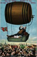 Sörivó férfi hordóléghajón / Von der Wiege bis zur Bahre... / man drinking beer in barrel airship. L&amp;P 5096.