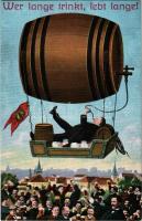 Sörivó férfi hordóléghajón / Wer lange trinkt, lebt lange! / man drinking beer in barrel airship. L&amp;P 5096.