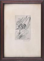 Borsos Miklós (1906-1990): 1514. Hidegtű, papír, jelzett, üvegezett fakeretben, 13,5x9 cm