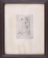 Borsos Miklós (1906-1990): Férfi akt olajággal (Ady-illusztráció). Hidegtű, papír, jelzett, üvegezet...