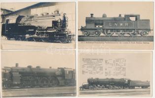 19 db RÉGI gőzmozdony motívum képeslap, közte 3 fotó / 19 pre-1945 locomotive postcards, with 3 photos