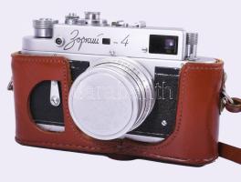 Zorkij-4 retró szovjet fényképezőgép, Jupiter-8 2/50 objektívvel, eredeti bőr tokjában
