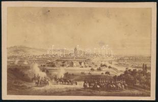 cca 1870 Ulm városát ábrázoló fénynyomat, Eberhard Emminger litográfiája után, 6x10 cm