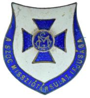1930-1940 k. "A Szoc. Missziótársulat Ifjúsága" zománcozott bronz jelvény, hátoldalán "Morzsányi Budapest Eskü út 5." gyártói jelzéssel (18x20mm) T:XF zománchiba