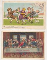 47 db RÉGI üdvözlőlap vegyes minőségben / 47 pre-1945 greeting art postcards in mixed quality
