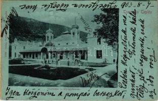 1903 Trencsénteplic, Trencianske Teplice; Gyógyterem este holdfényben. Wertheim Zsigmond kiadása / Curhaus / spa, bathhouse at night in moonlight (r)
