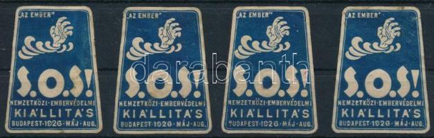 1926 "Az Ember" S.O.S! Nemzetközi Embervédelmi Kiállítás 4 db levélzáró