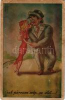 Csak párosan szép az élet! Humoros művészlap / love couple humour art postcard s: Kaszás Jámbor (Rb)