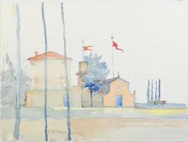 Gibellini, Luisa (1950-), kétoldalas mű: Fecskék, 1990. Akvarell, papír. Jelzett. Hátoldalán toszkán...