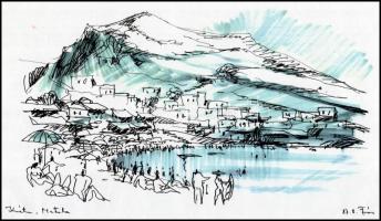 Olvashatatlan jelzéssel: Kréta, Matala. Ofszet nyomat, papír. Jelzett a nyomaton. 29,5×39,5 cm