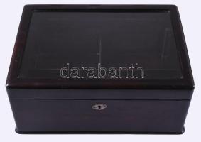 Régi fa díszdoboz, üveglap betéttel, zárja nem működik, 22x3x13 cm