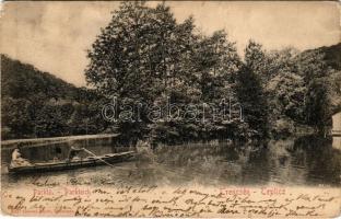 1903 Trencsénteplic, Trencianske Teplice; Parktó, csónakázók. Gansel Lipót 357. / Parkteich / park, rowing boat (EM)