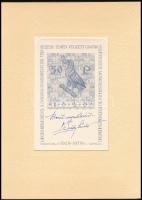 1929 Légrády Sándor dekoratív emléklapja bélyegtervezői munkásságának 50. évfordulójára sajátkezű ajánlással és aláírással