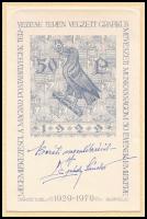 1929 Légrády Sándor dekoratív emléklapja bélyegtervezői munkásságának 50. évfordulójára sajátkezű aj...