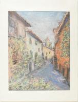 Benkóczy Péter (1946-): Grimaudi utcarészlet (Franciaország). Pasztell, papír, jelzett, 31x23 cm, paszpartuban.