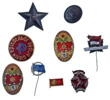 Vegyes, 9db-os, főleg szocialista jelvénytétel, közte zománcozott darabok T:vegyes, közte sérült