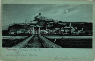 1902 Trencsén, Trencín; vár, híd este holdfényben. Wertheim Zsigmond kiadása / castle, bridge at night in moonlight (EK)