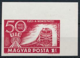 1972 50 éves a Nemzetközi Vasútegylet vágott ívsarki bélyeg (ujjlenyomat / fingerprint)