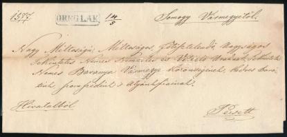 ~1845 Hivatalos levél kék / blue "ÖREGLAK" - "Fünfkirchen"
