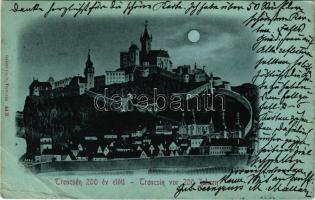 1899 Trencsén, Trencín; vár 200 évvel ezelőtt, este holdfényben. Gansel Lipót kiadása / castle 200 years ago at night in moonlight (EB)