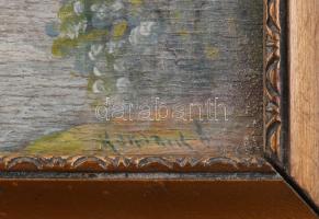 Olvashatatlan jelzéssel, XX. sz. első fele: Vízparti virágzás. Olaj, fa. Dekoratív fakeretben. 13x18...