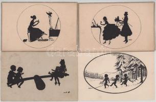 7 db régi és 1 modern sziluett-művészlap