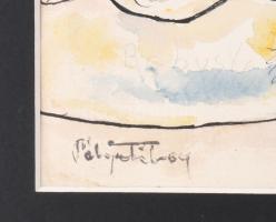 Póla Tibor jelzéssel: Műsor. Akvarell, tus, papír. Fakeretben. 29x43 cm