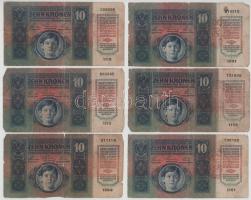 1915. 10K (6x) mind piros "MAGYARORSZÁG" felülbélyegzéssel T:VG,G