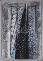 Hajdú László (1938-): Ék, 1989. Vegyes technika, papír. Jelezve balra lent. Hátoldalán autográf felirattal. 88x62,5 cm. Üvegezett fakeretben.