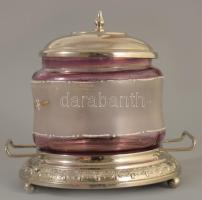 Szecessziós cukordoboz, fém szerelékben, m: 14 cm