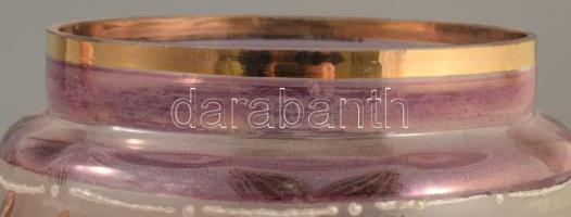 Szecessziós cukordoboz, fém szerelékben, m: 14 cm