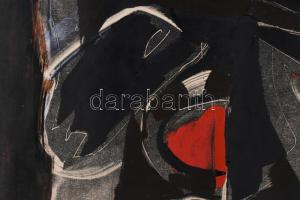 Hajdú László (1938-): Küzdelem II, 1969. Monotípia, papír. Jelezve jobbra lent. Hátoldalán autográf ...