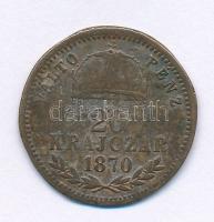 1870GYF 20kr ezüstözött sárgaréz "Váltó Pénz" korabeli hamis(?) T:VF