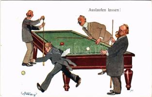 Auslaufen lassen! B.K.W.I. 907-2. / men playing pool s: Schönpflug (fl)
