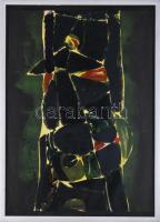 Hajdú László (1938-): Küzdelem I, 1969. Monotípia, papír. Jelezve jobbra lent. Hátoldalán autográf felirattal. 83x59,5 cm. Üvegezett fakeretben.