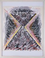Hajdú László (1938-): Geo 08, 1996. Akril, kréta, papír. Jelezve jobbra lent. Hátoldalán autográf felirattal. 64,5x57 cm. Üvegezett fakeretben.