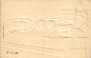 Humoros biliárd művészlap / Humorous billiard art postcard. PFB Serie 8174. Emb. litho