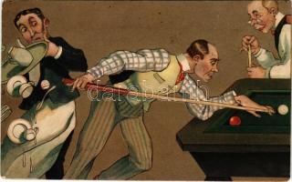 Humoros biliárd művészlap / Humorous billiard art postcard. HMB Serie 8174. Emb. litho (fl)