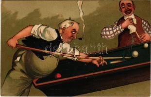 Humoros biliárd művészlap / Humorous billiard art postcard. PFB Serie 8174. Emb. litho (fl)